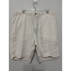 Mens 38 Roundtree & Yorke Caribbean Linen Shorts 9 Inseam Cream Khaki Dadcore